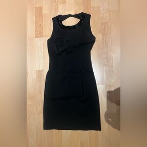 Black pencil skirt dress with beaded neckline